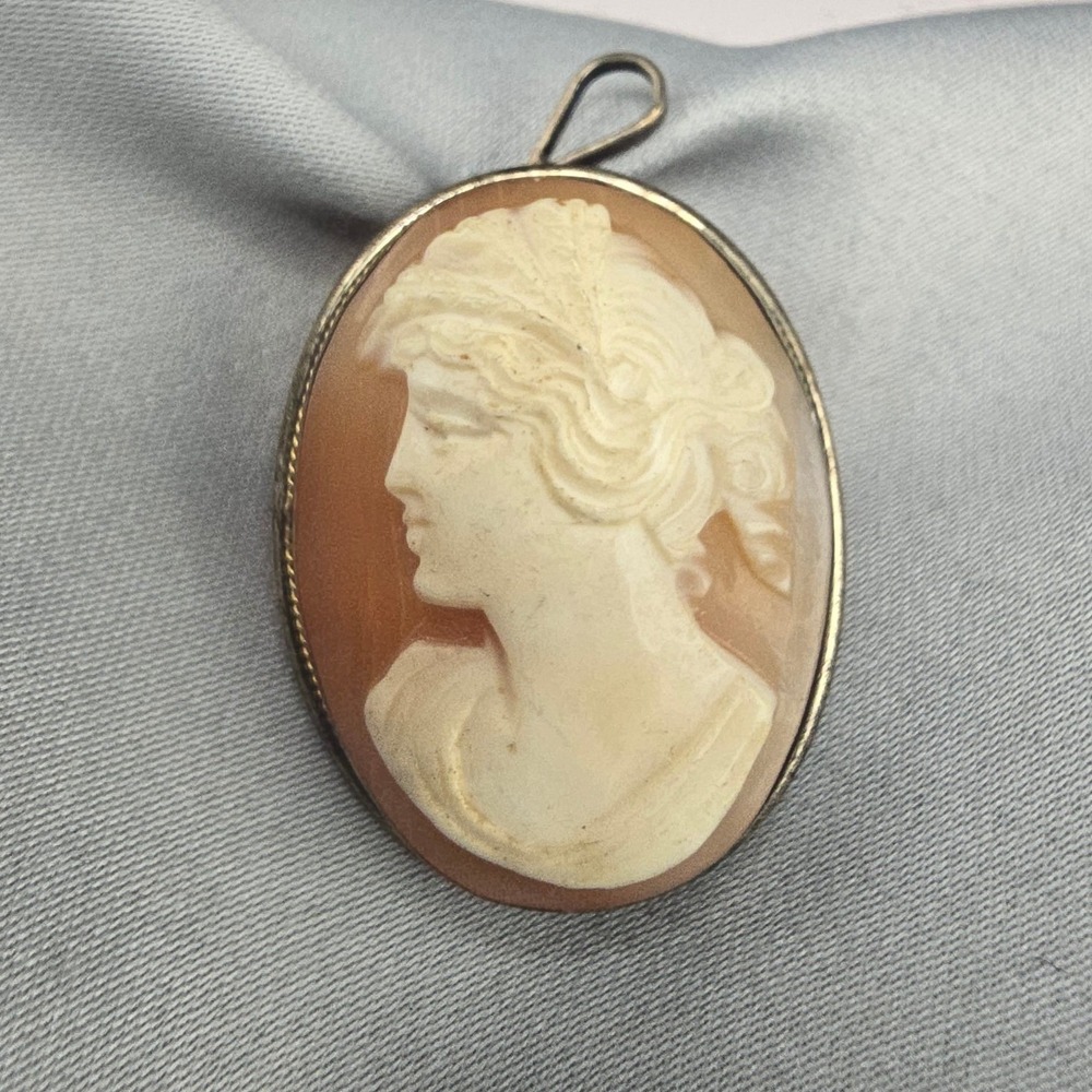Vintage Estate Cameo Brooch Pendant Shell 900 Silver